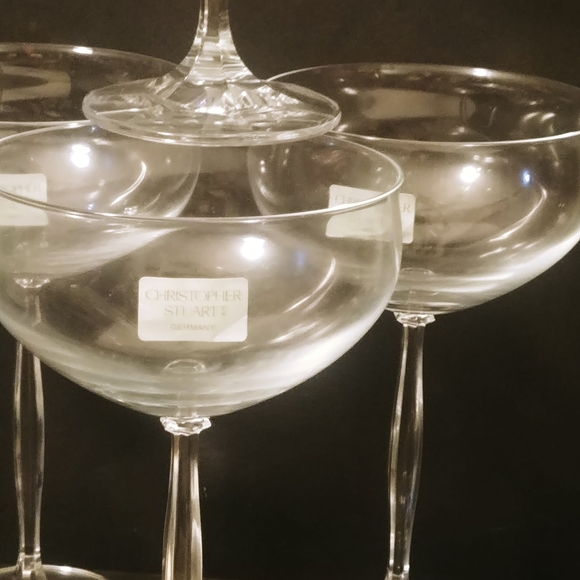 Christopher Stuart set of 4 Crystal Champagne Coupe Stem Glasses - Picture 3 of 3
